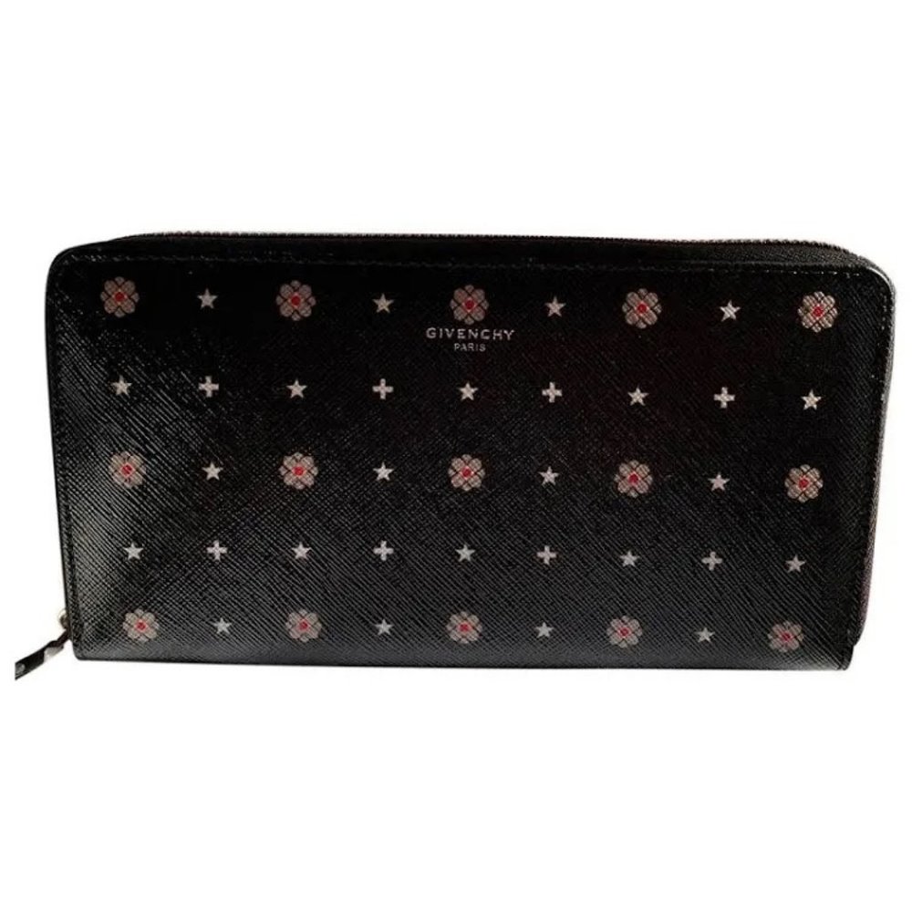 Givenchy Long Zip Wallet Black with white flower star and cross
